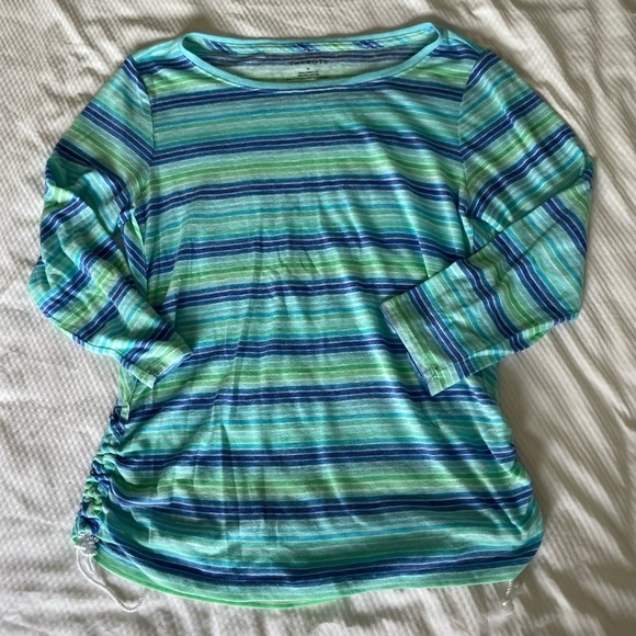 Talbots Striped Linen Blend Ruched Tunic - Picture 1 of 7